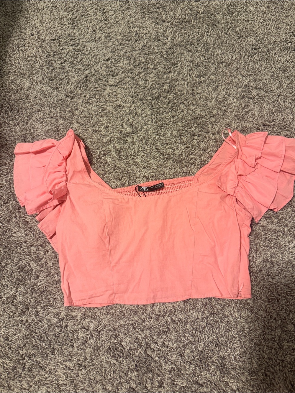Zara Coral Pink Ruffle Sleeve Crop Top